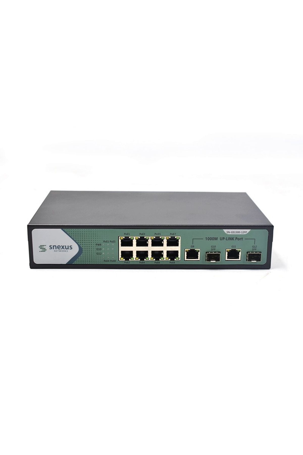 SNEXUS NETWORKS SN-GS1300-12FP 8 x 10/100/1000M POE Port + 2 x Uplink Port + 2 x Fiber Port  (120 Watt PoE) Switch