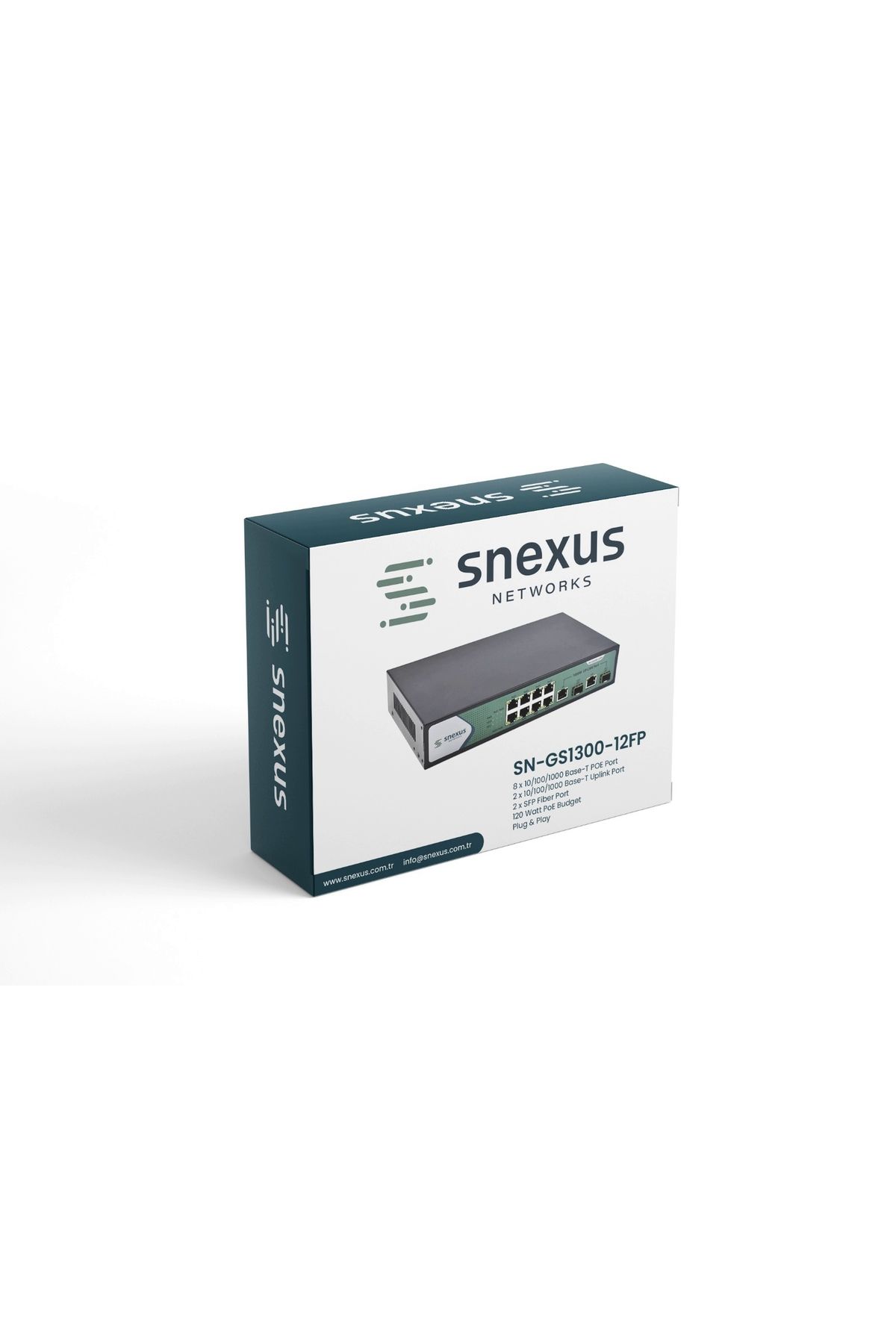 SNEXUS NETWORKS SN-GS1300-12FP 8 x 10/100/1000M POE Port + 2 x Uplink Port + 2 x Fiber Port  (120 Watt PoE) Switch