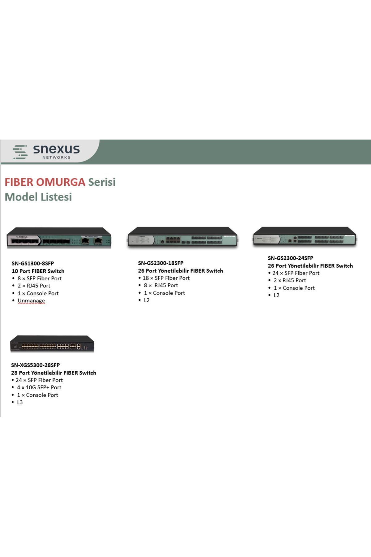 SNEXUS NETWORKS SN-GS1300-8SFP 8 Port SFP Fiber Omurga Switch