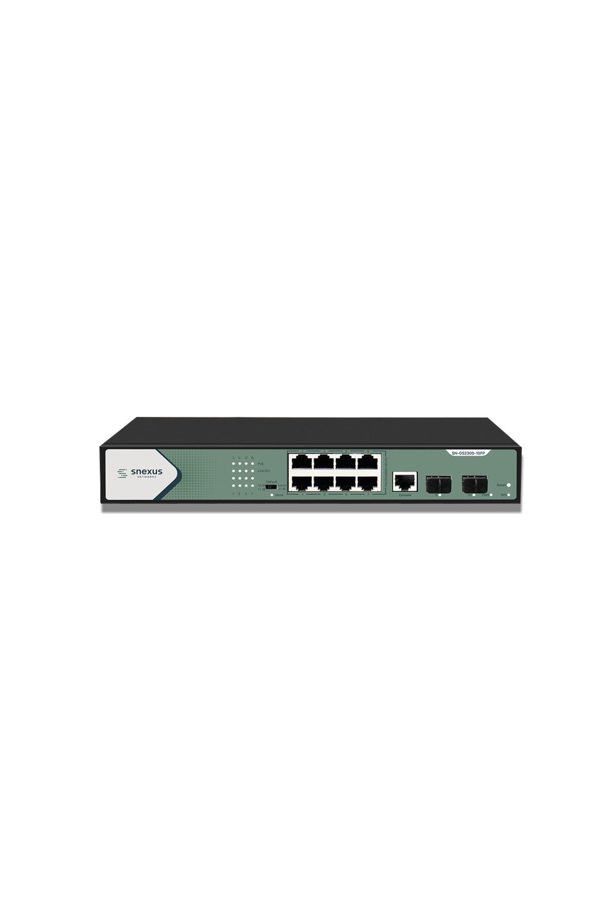 SNEXUS NETWORKS SN-GS2300-10FP 8 x 10/100 /Uyumlu1000M POE Port + 2 x Fiber Port Console Port (120 Watt PoE) Switch