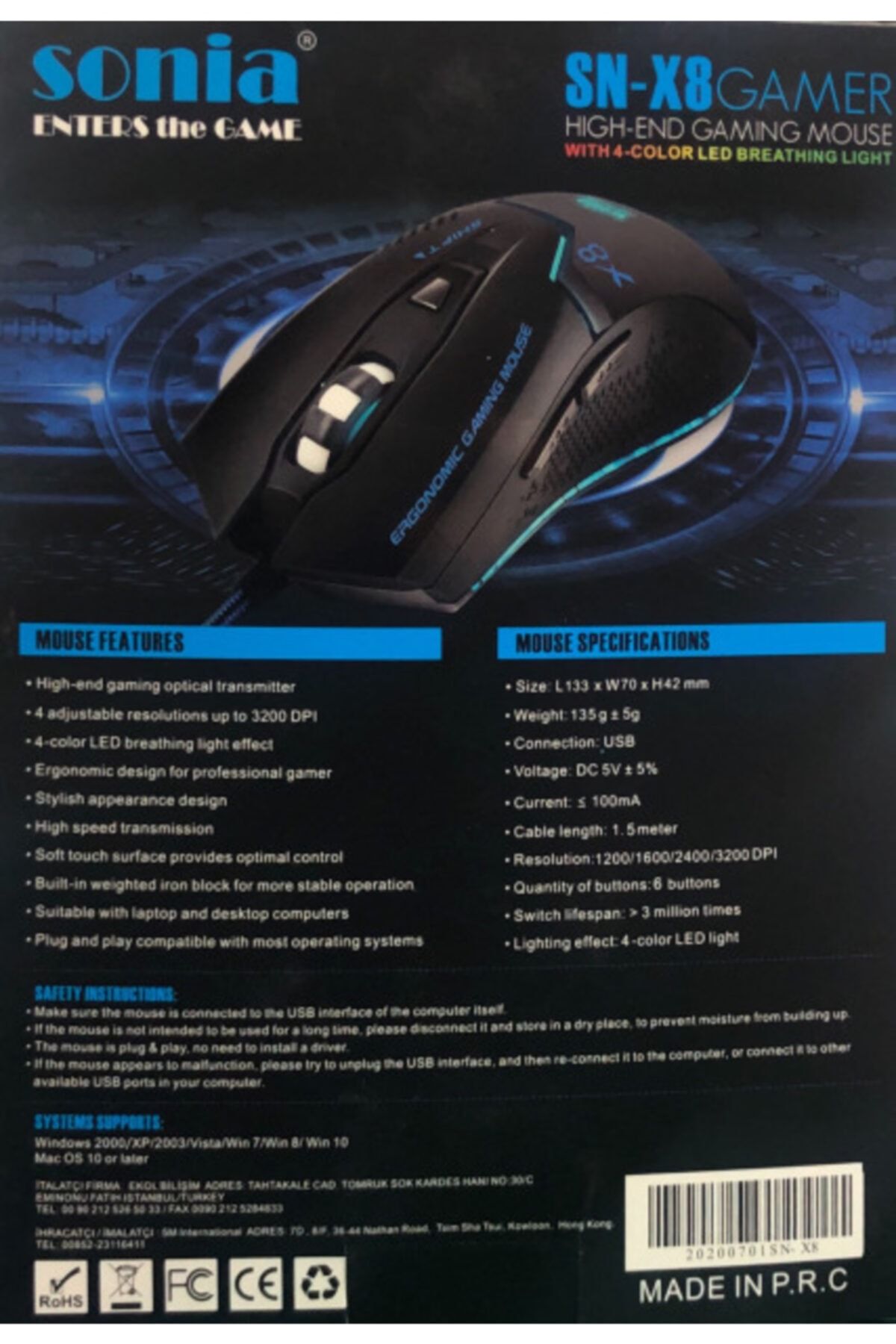 Genel Markalar Sn-x8 Kablolu Gaming Oyuncu Mouse Kablolu Usb Optik