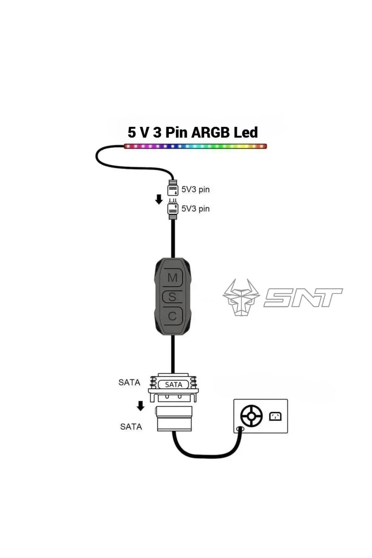 SNT Energy Snt Ar-01 Argb Kontrolcü Controller Denetleyici 5v 3pin Sata Güç Beslemeli 1 Port