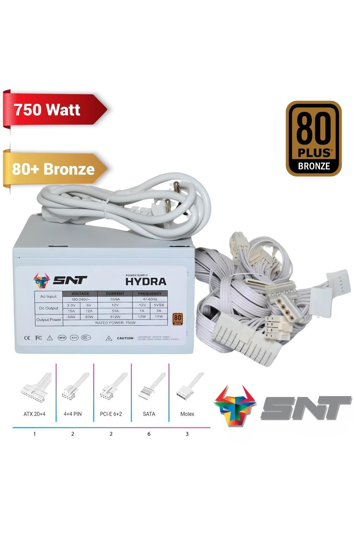 SNT Energy Snt Hydra-w 750w 80 Bronze Beyaz Kasa Power Supply