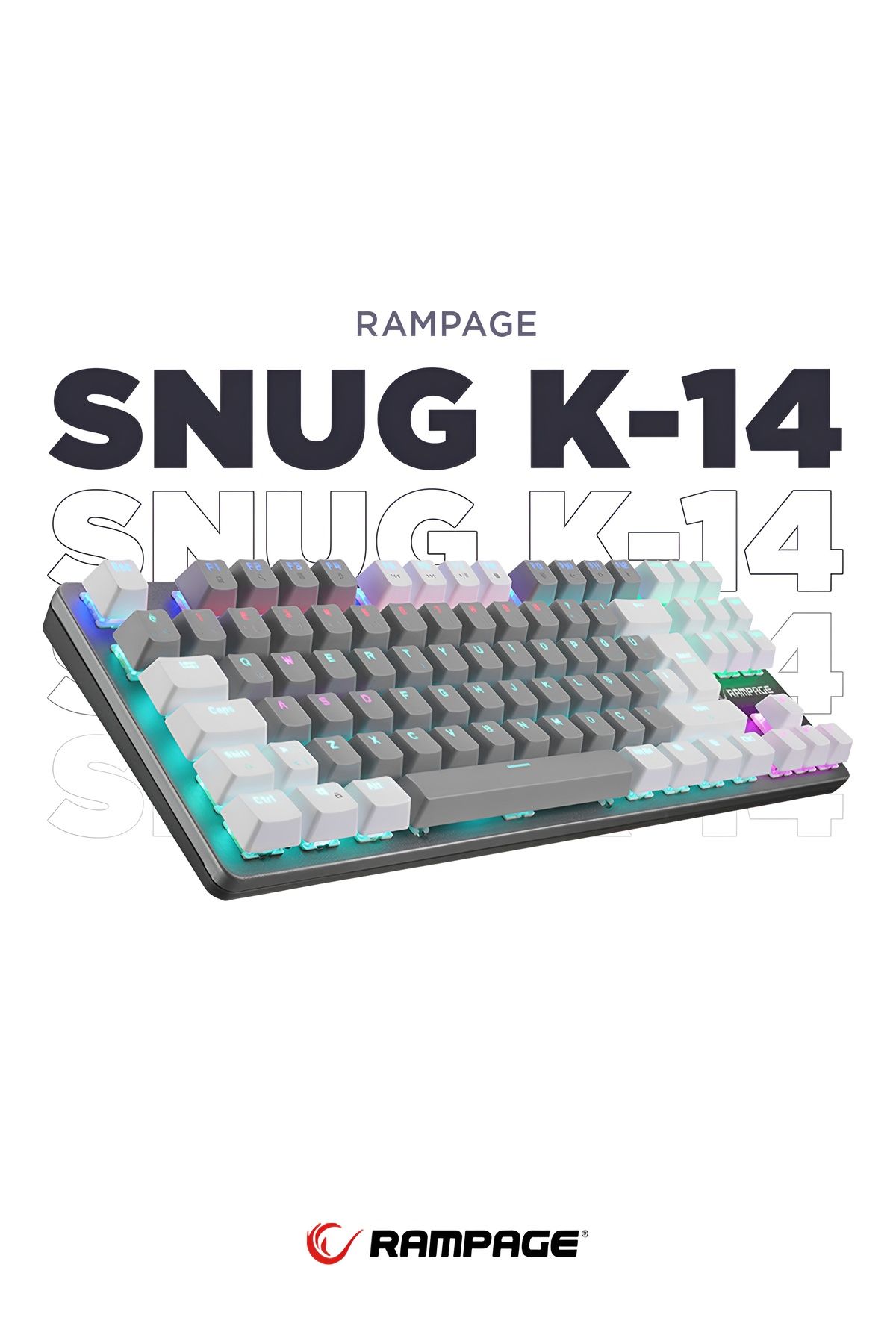 Rampage Snug K14 Beyaz/gri Kırmızı Red Switch Rainbow 87 Tuş Tkl Mekanik Gaming Oyuncu Klavyesi Kompakt