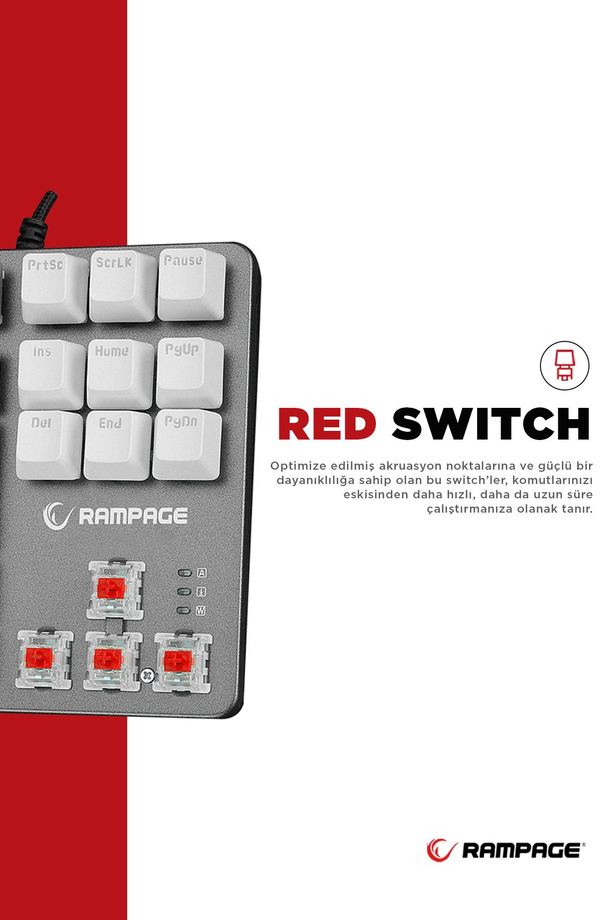 Rampage Snug K14 Beyaz/gri Kırmızı Red Switch Rainbow 87 Tuş Tkl Mekanik Gaming Oyuncu Klavyesi Kompakt