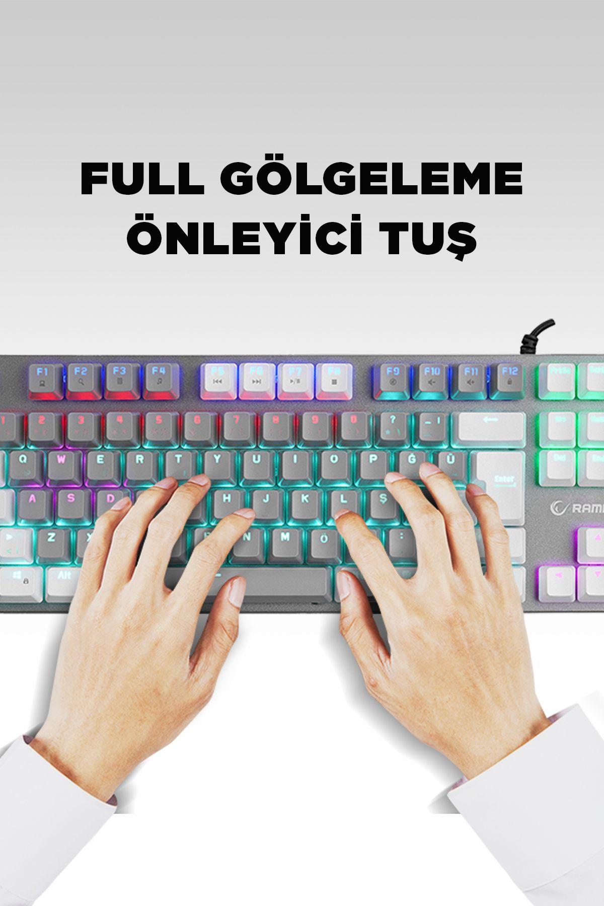 Rampage Snug K14 Beyaz/gri Kırmızı Red Switch Rainbow 87 Tuş Tkl Mekanik Gaming Oyuncu Klavyesi Kompakt