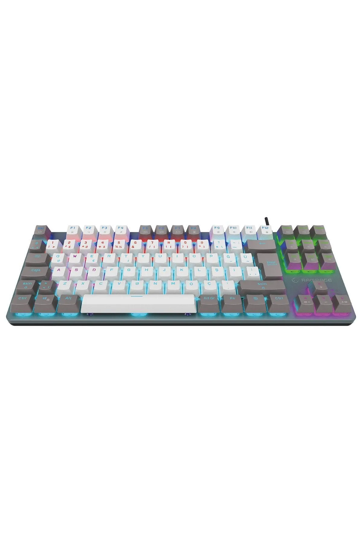 Rampage Snug K14 Beyaz/Gri Rainbow TKL Mekanik Klavye Gaming Oyuncu Klavye 87 Tuşlu Süper Kompakt