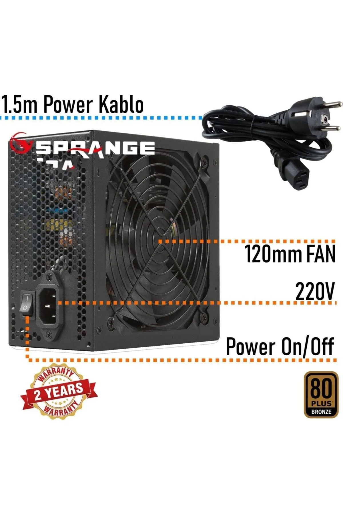 jetucuzal Sprange PS500-80P 500W 80 Plus Bronze Gamer 12CM Geniş Fan Power Supply