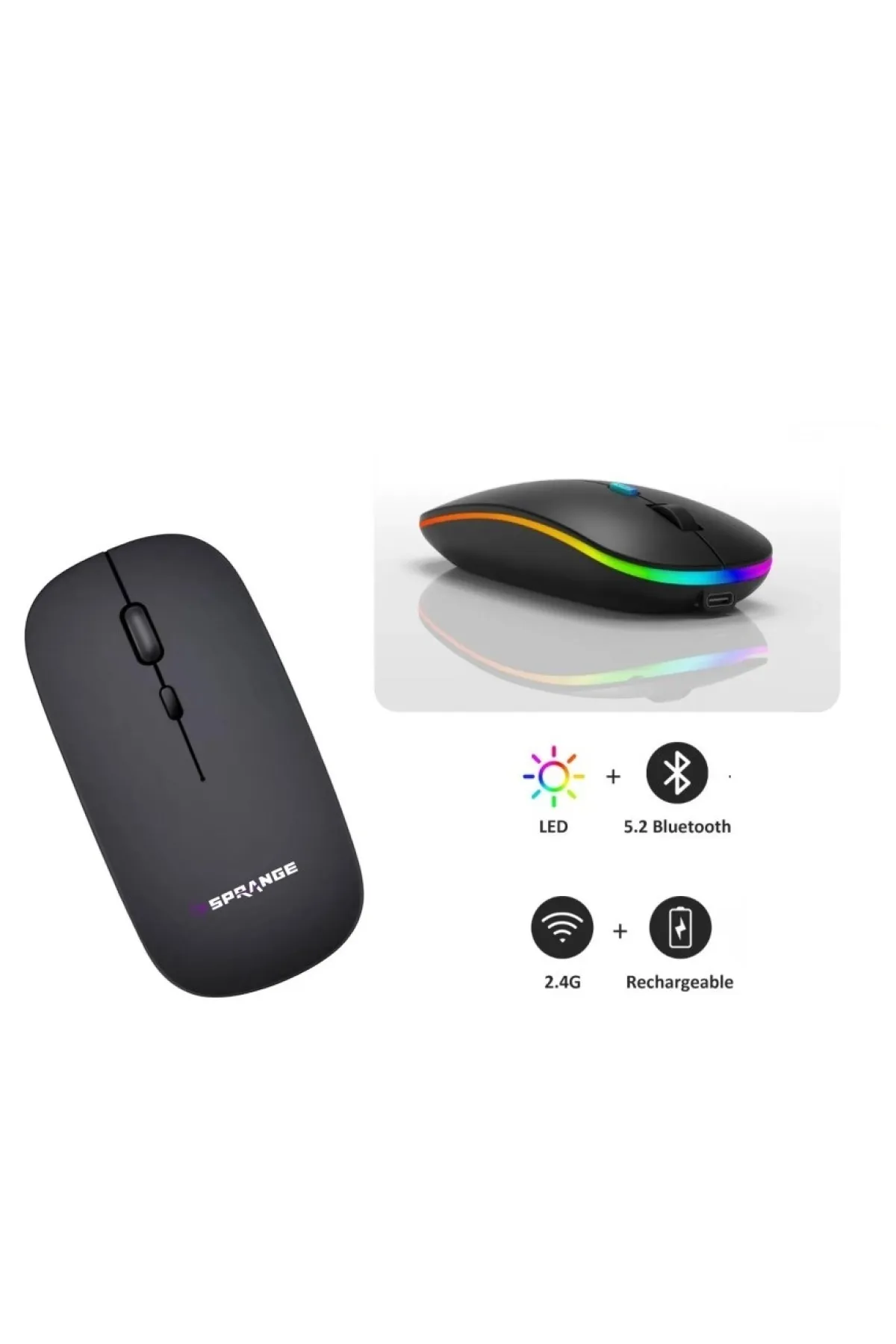 Concord SR-M1 Wireless Şarjlı Kablosuz Mouse Bluetooth TYPE-C 500mAh Led Light 800/1200/1600dpi