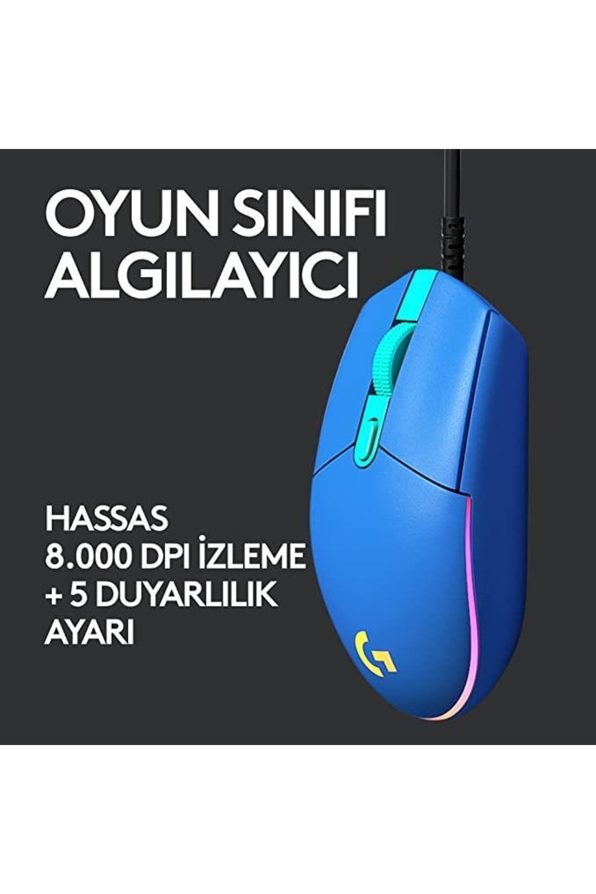 Logitech Srknx G102 Mavi Lightsync Optik Kablolu Oyuncu Mouse + Oem Gaming Mouse Pad 40x30cm Modelist 999178