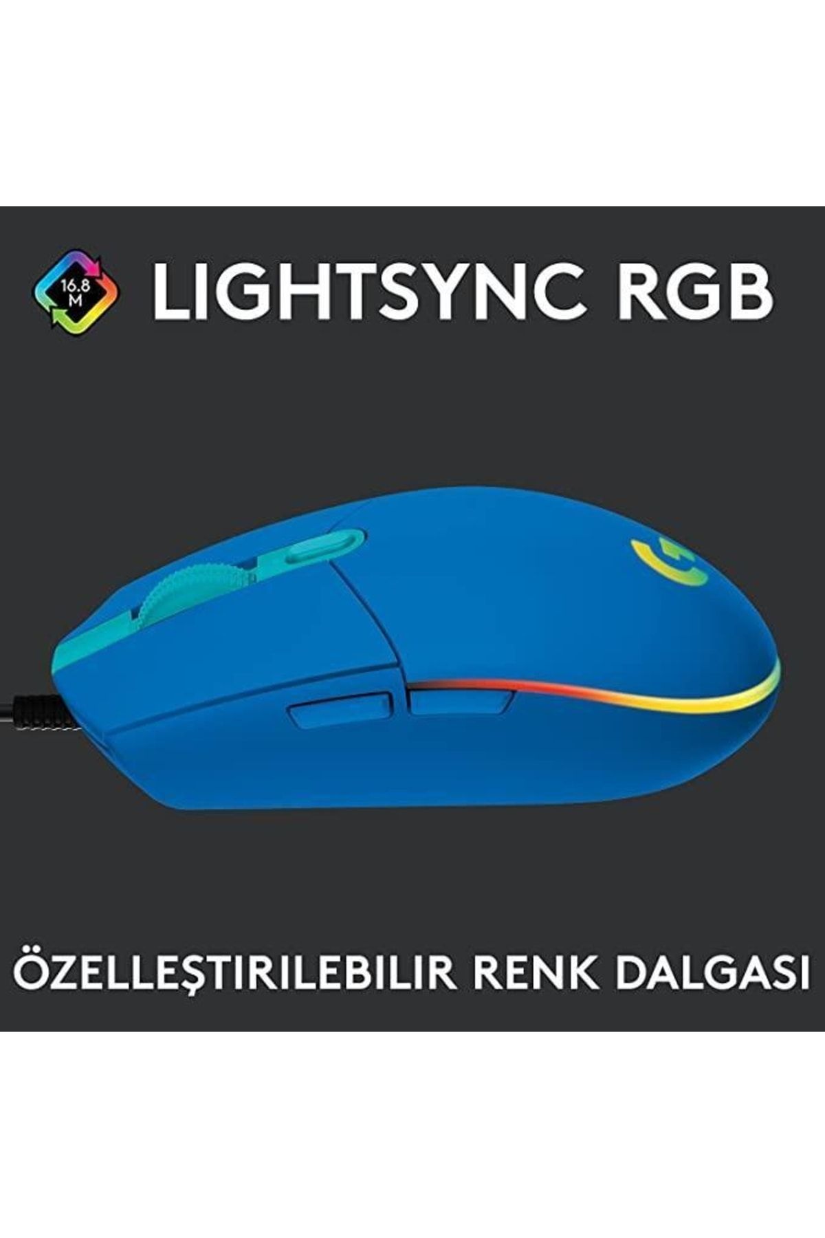 Logitech Srknx G102 Mavi Lightsync Optik Kablolu Oyuncu Mouse + Oem Gaming Mouse Pad 40x30cm Modelist 999178