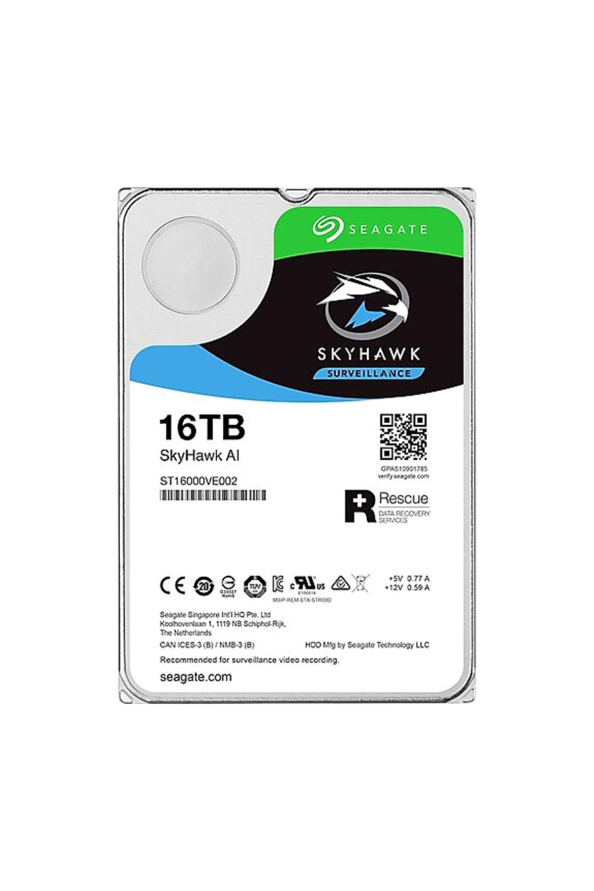 Seagate St16000ve002 Skyhawk 3.5" 16tb 7200rpm 256mb Sata 7/24 Harddisk