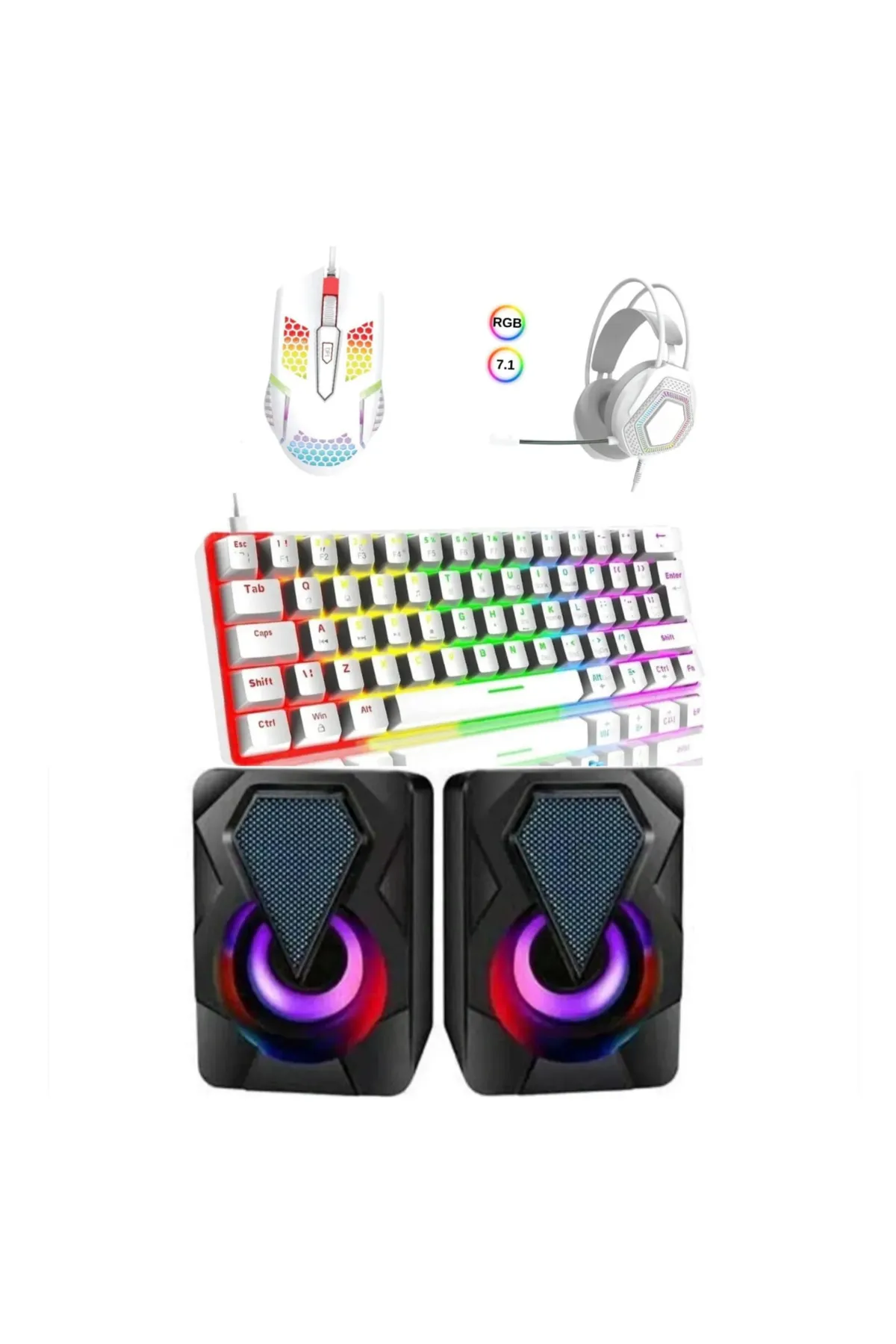 Everest Grup S.t60 Beyaz Mini Rgb App Uygulamalı Mekanik Gaming Oyuncu kulaklıgın 1+1 RGB hoparlor Klavyesi