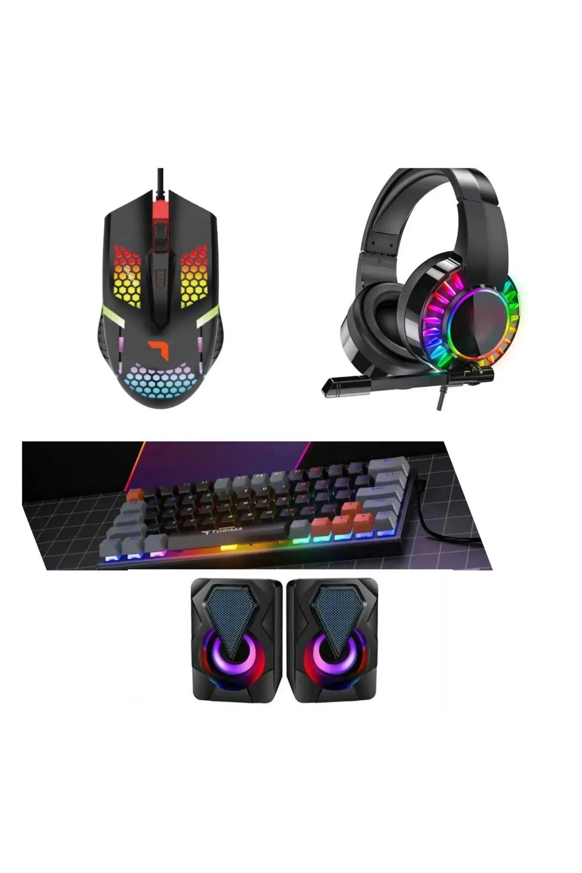 Everest Grup S.t60 Beyaz Mini Rgb App Uygulamalı Mekanik Gaming Oyuncu kulaklıgın 1+1 RGB hoparlor Klavyesi