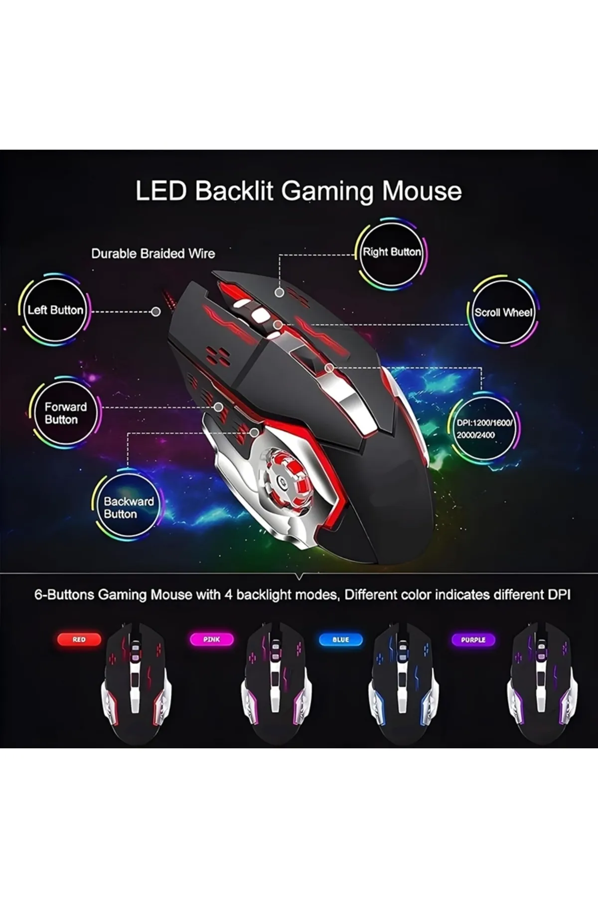 gaman Stalker Warrıor Gmx7 Işıklı Oyuncu Mouse Gaming Mouse 2400 Dpi 6 Tuş