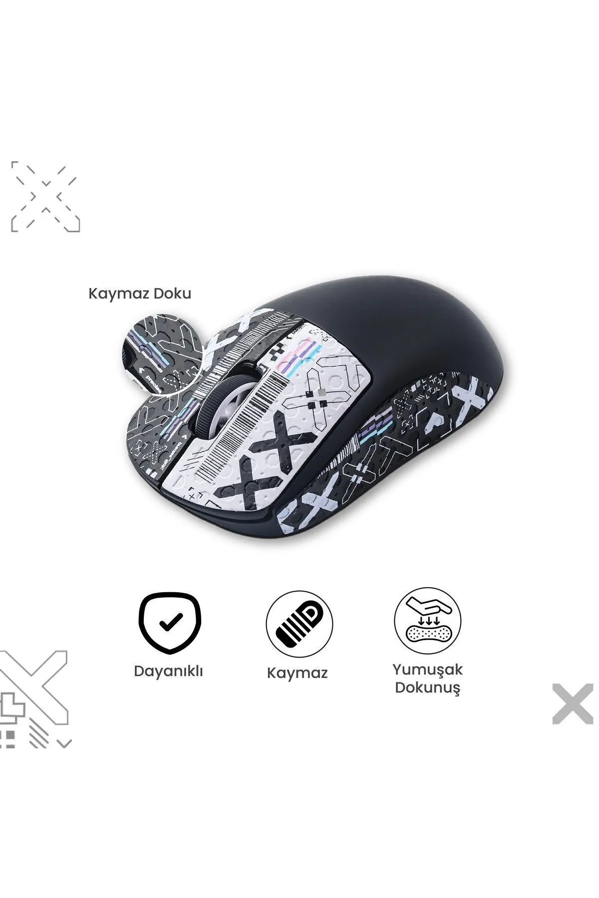 Beast eSpor Steel Series Rival 3 ( Kablolu) Ve Rival 3 Wireless Uyumlu - Grip Tape - Kaymaz Bant - Beyaz Desenli