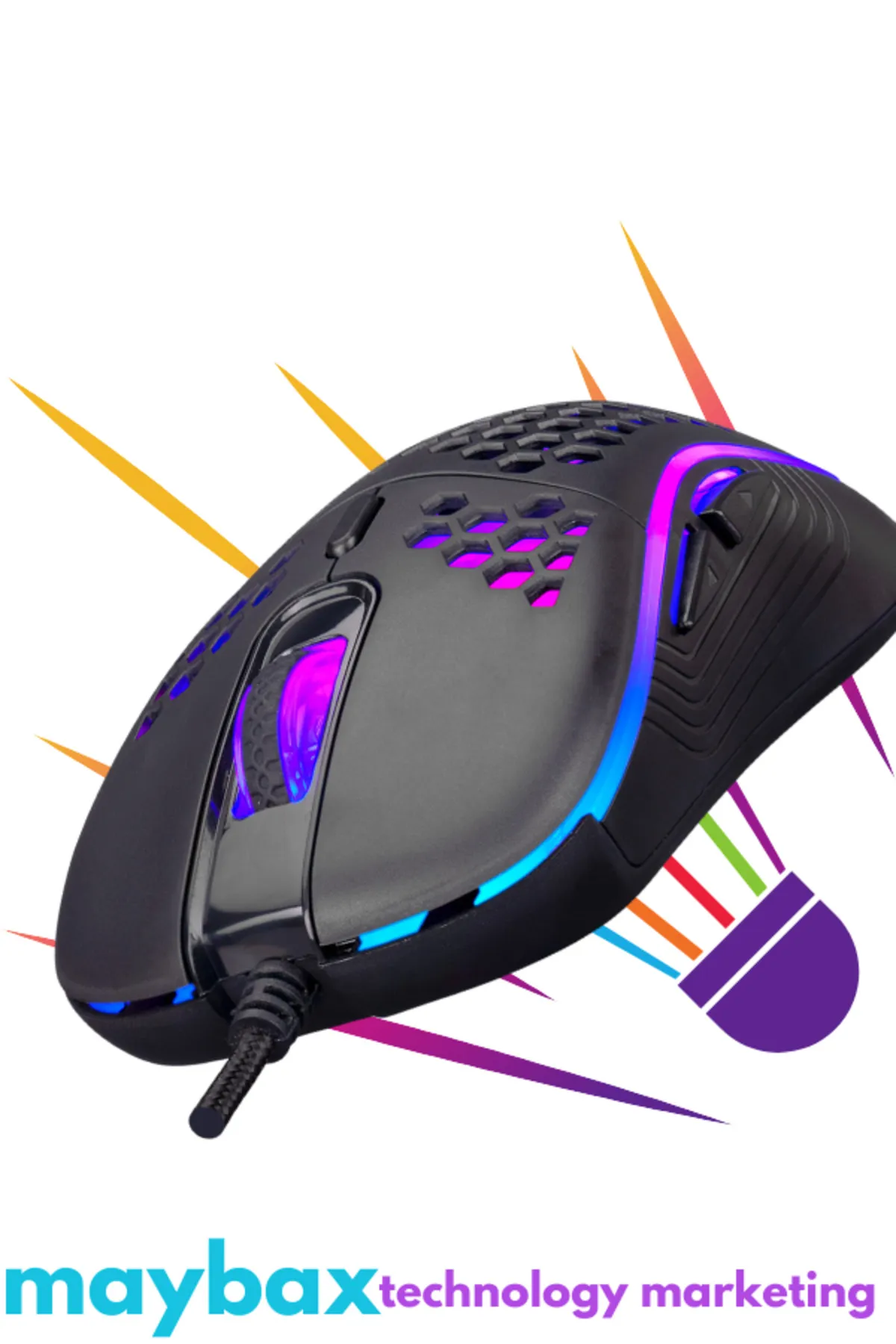 Maybax STORY Siyah Gaming RGB  Oyuncu Mouse 7 Tuş 3600 DPI 1.5 Metre Kablo USB Tak Çalıştır