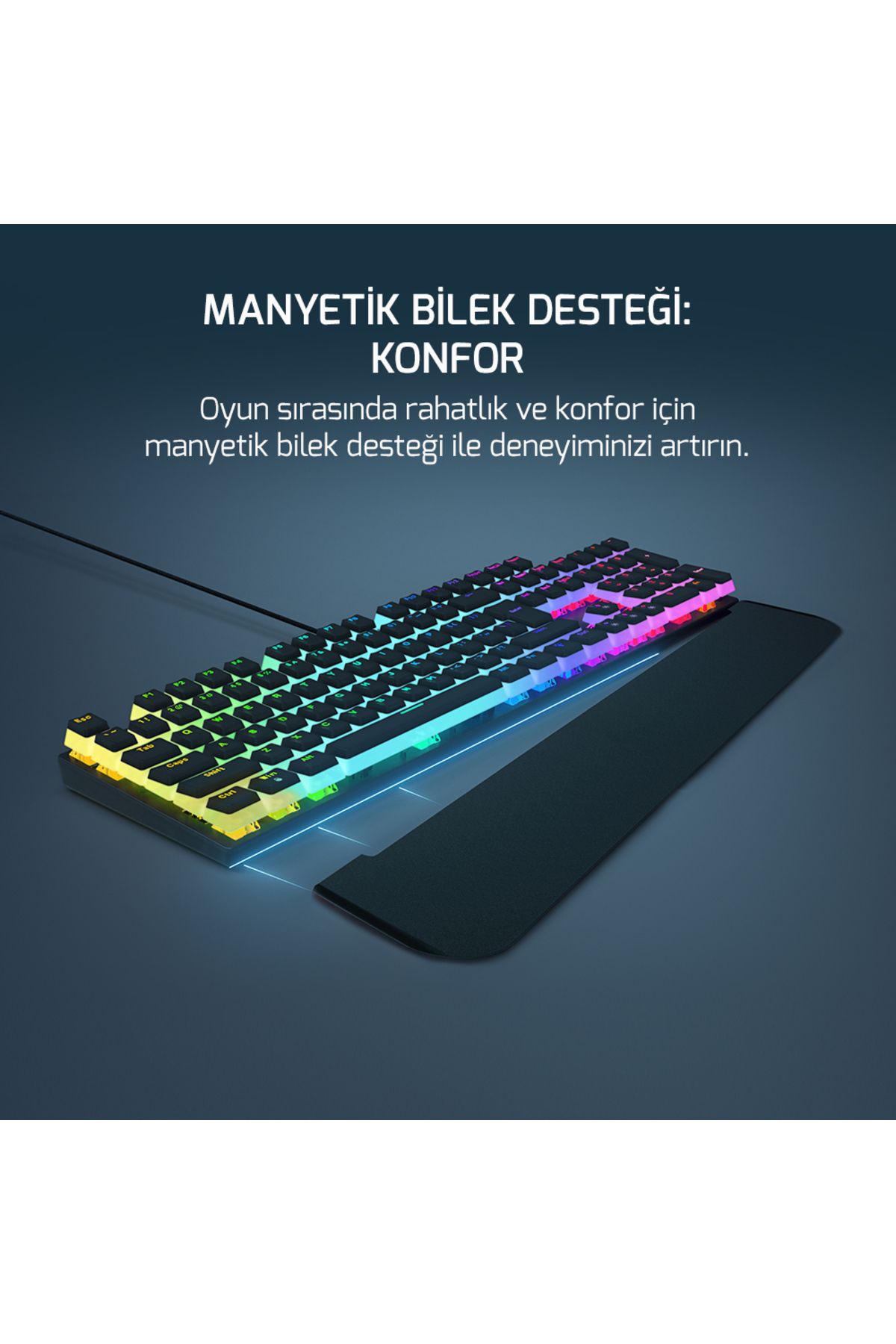 Gamepower Suki Mekanik Manyetik Bilek Destekli Kırmızı Switch Türkçe Q 104 Tuş USB Gaming Klavye