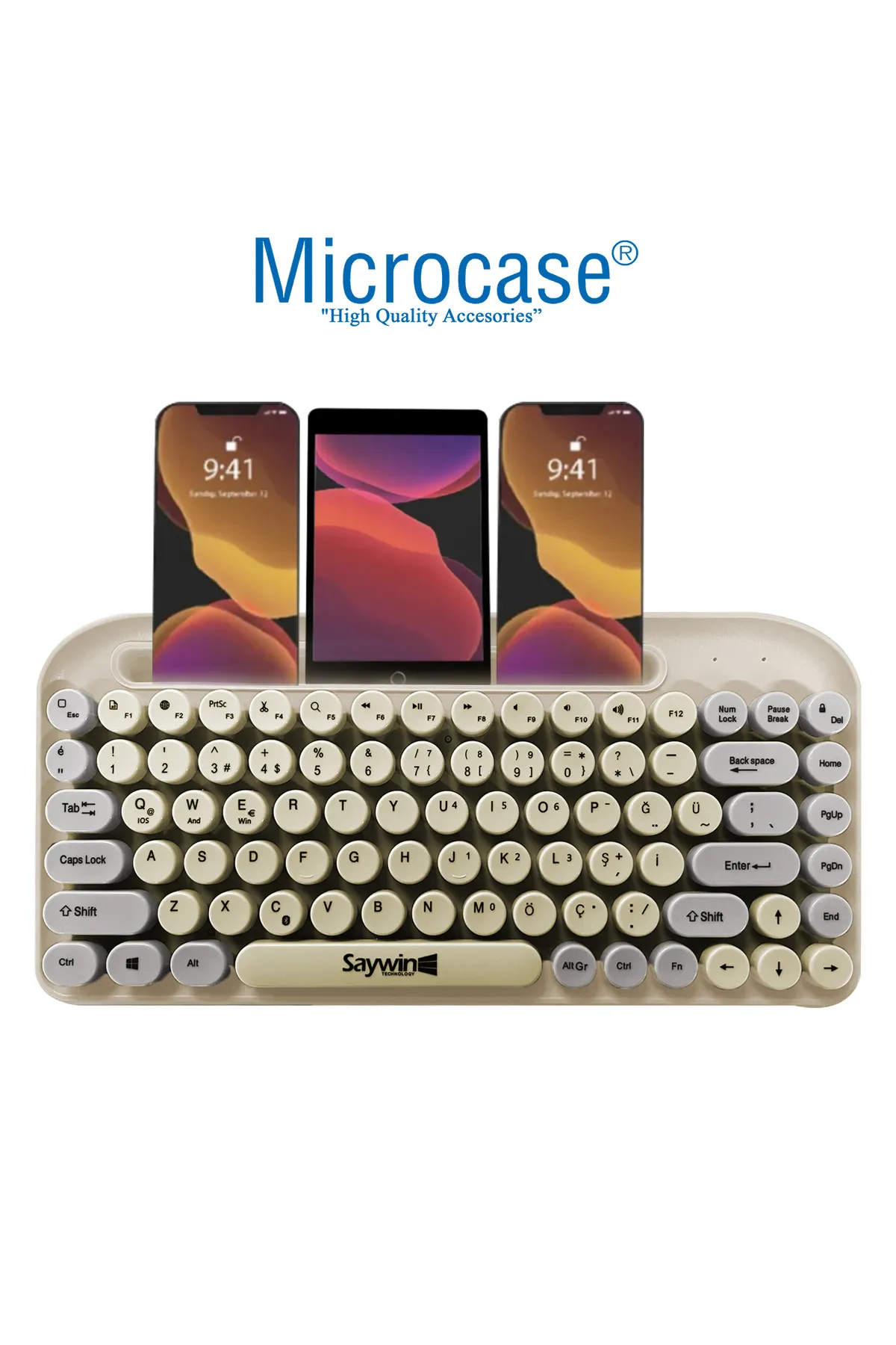 Microcase SW-05 Yuvarlak Tuşlu Telefon Tablet Tutuculu Taşınabilir Kablosuz Bluetoothlu Q Klavye AL4177