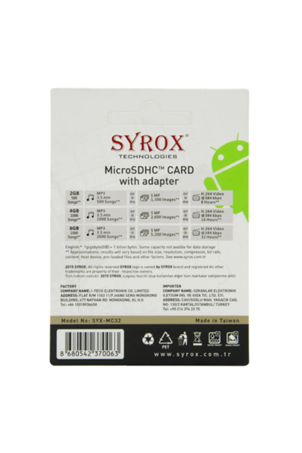 Genel Markalar Syrox 32 Gb Hafıza Kartı Syrox Mc32