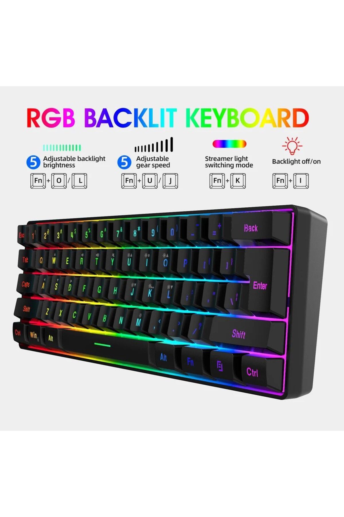 fortrek T60 Beyaz Blue Switch Rgb Gaming Oyuncu Klavyesi Mekanik 62 Tuş 18 Ayarlanabilir Klavye T60