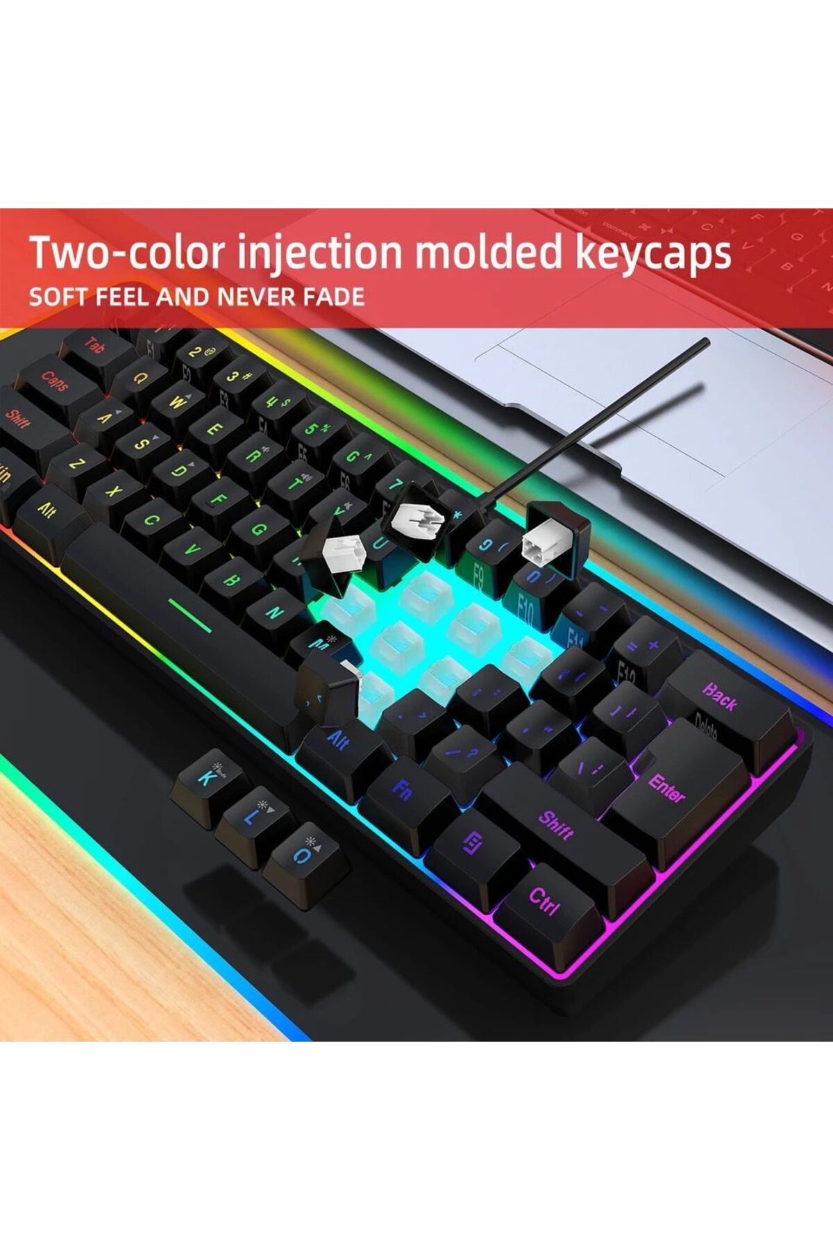 fortrek T60 Beyaz Blue Switch Rgb Gaming Oyuncu Klavyesi Mekanik 62 Tuş 18 Ayarlanabilir Klavye T60