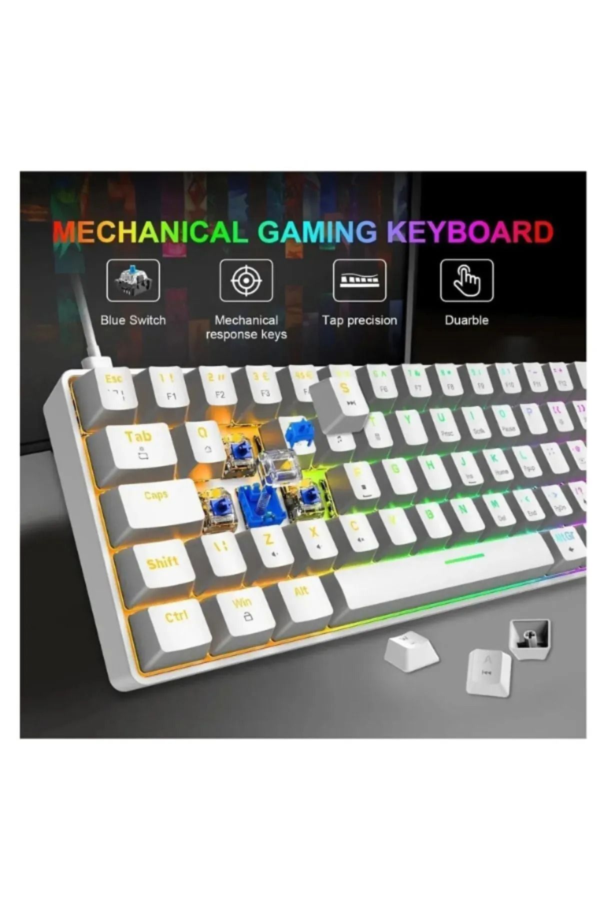 Sarftech T60 Beyaz RGB Klavye Yazılım Uygulamalı Kablolu Gaming Oyuncu Klavyesi T60