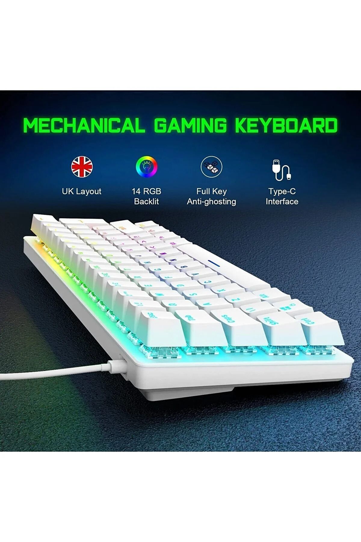 Sarftech T60 Beyaz RGB Klavye Yazılım Uygulamalı Kablolu Gaming Oyuncu Klavyesi T60