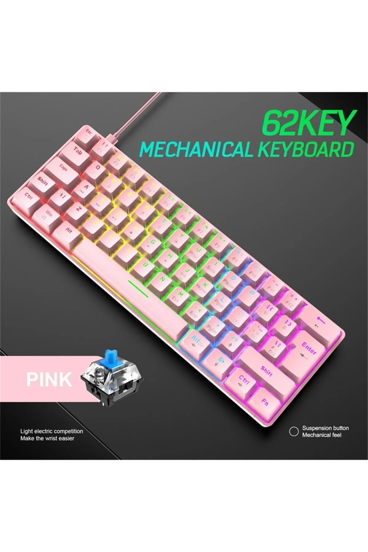 Sarftech T60 Rgb Pembe App Uygulamalı Blue Mavi Switch Rgb Klavye Kablolu Gaming Oyuncu Klavyesi