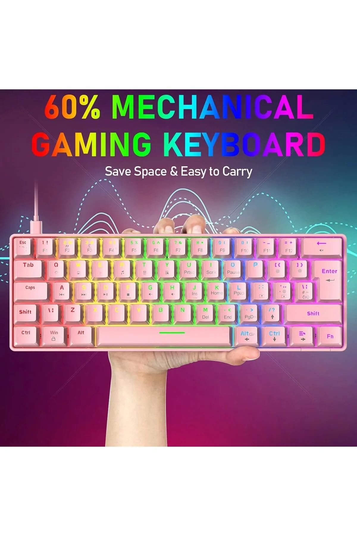 Sarftech T60 Rgb Pembe App Uygulamalı Blue Mavi Switch Rgb Klavye Kablolu Gaming Oyuncu Klavyesi