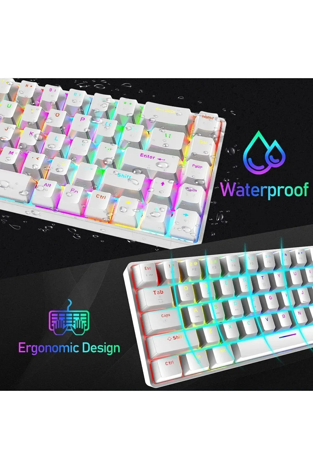 Sarftech T60V Türkçe Q Beyaz Mini Rgb App Uygulamalı Antighosting Mekanik Gaming Oyuncu Klavyesi T60V