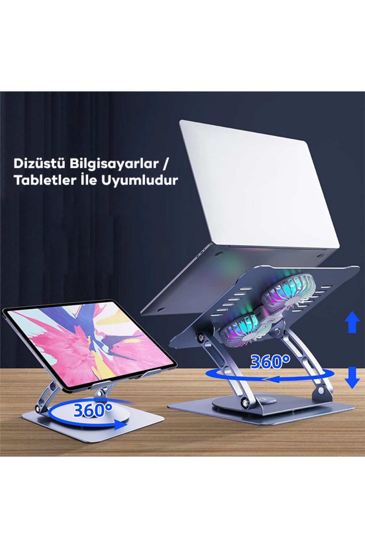 bestdijital T619G 360° Dönebilen Alüminyum Alaşım Soğutucu Masaüstü Laptop Standı