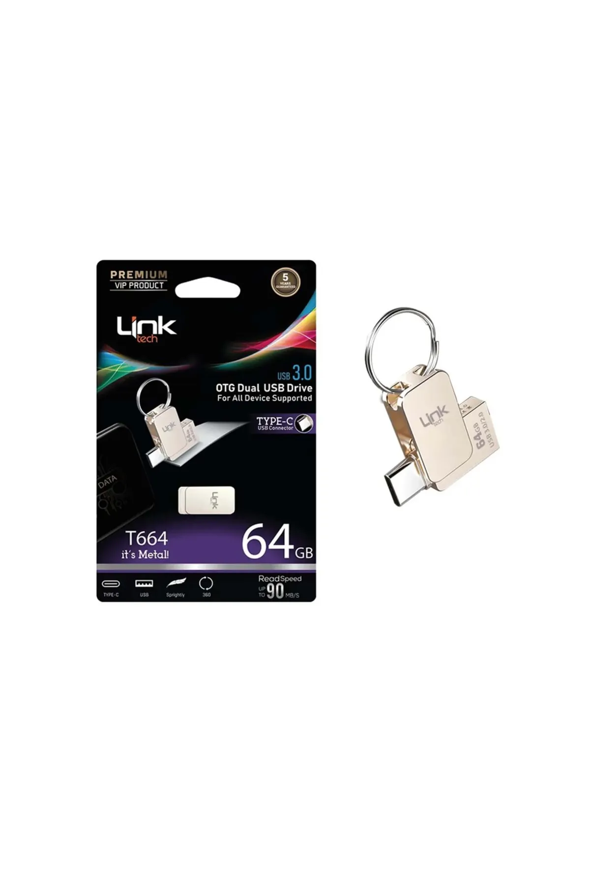 LinkTech T664 Premium Dual 90MB/s 64GB Type-C OTG Flash Bellek