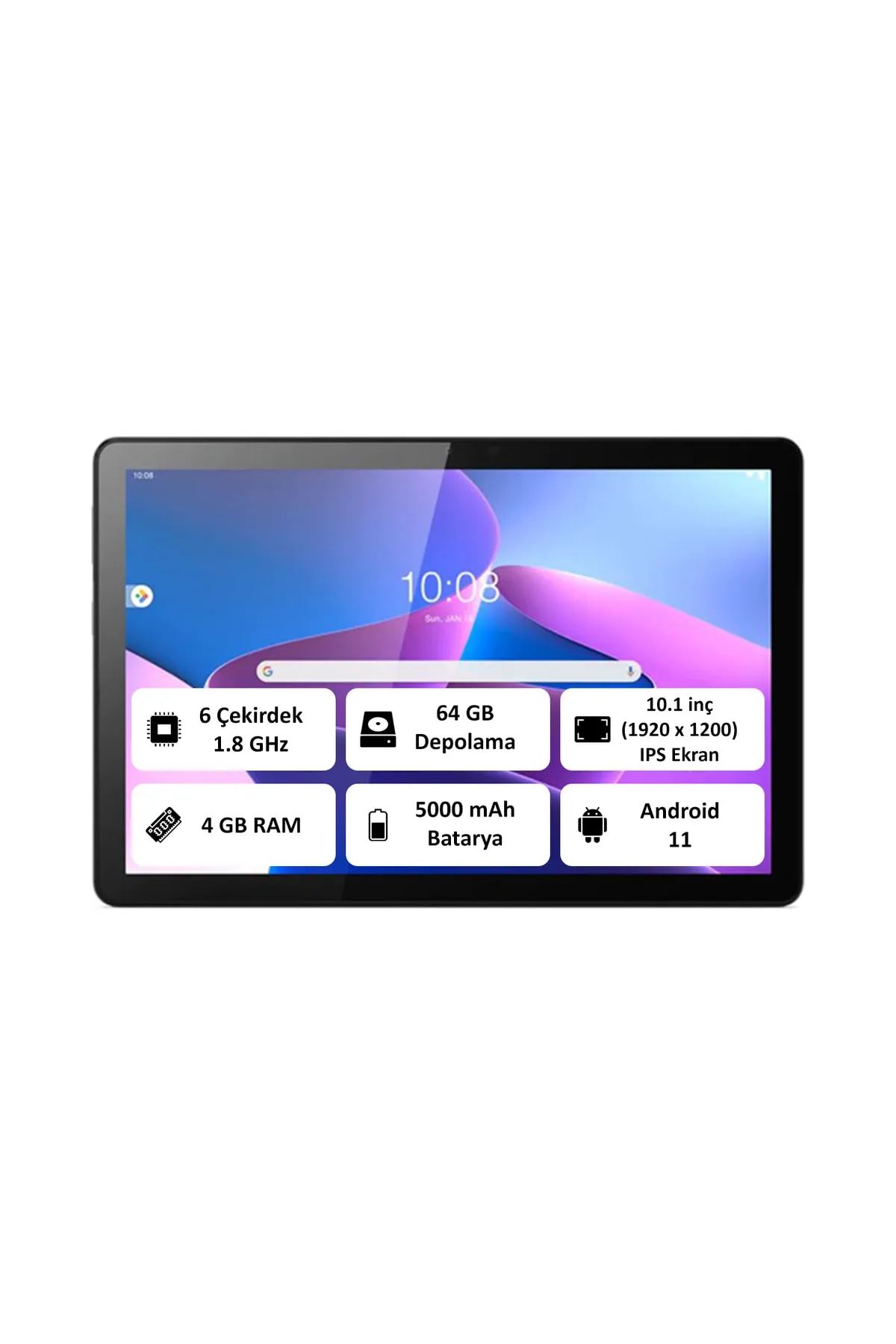 Lenovo Tab M10 (3rd Gen) 4GB + 64GB 10.1" Wi-Fi Gri Tablet - ZAAG0003TR (Lenovo Türkiye Garantili)