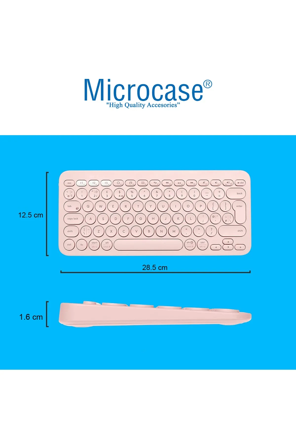 Microcase Tablet Telefon Bilgisayar Için Yuvarlak Tuşlu Bluetooth Kablosuz Klavye - Al3048 Pembe