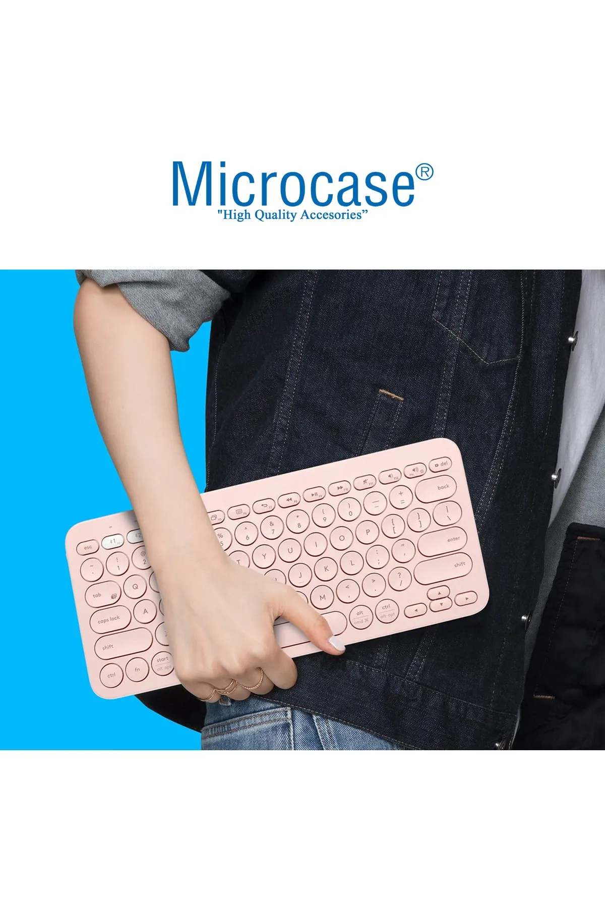 Microcase Tablet Telefon Bilgisayar Için Yuvarlak Tuşlu Bluetooth Kablosuz Klavye - Al3048 Pembe