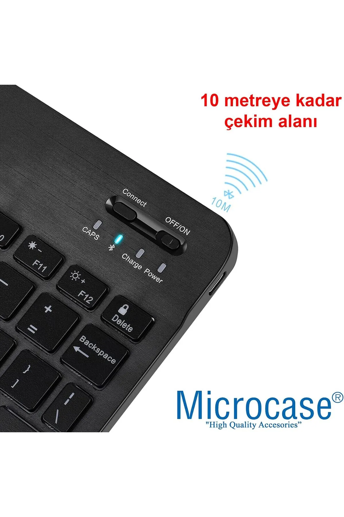 Microcase Tablet Telefonlar içinRGB Led Işıklı Bluetooth Klavye Şarjlı Kablosuz+TR Klavye Sticker-Uyumlu Siyah