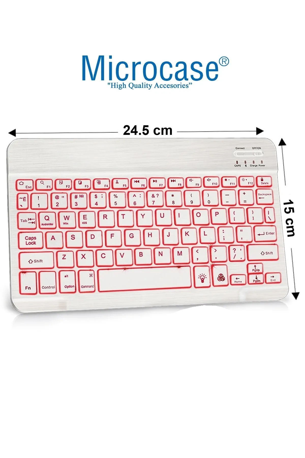 Microcase Tablet Telefonlar Rgb Led Işıklı Bluetooth Klavye Şarjlı Kablosuz Beyaz Al2670