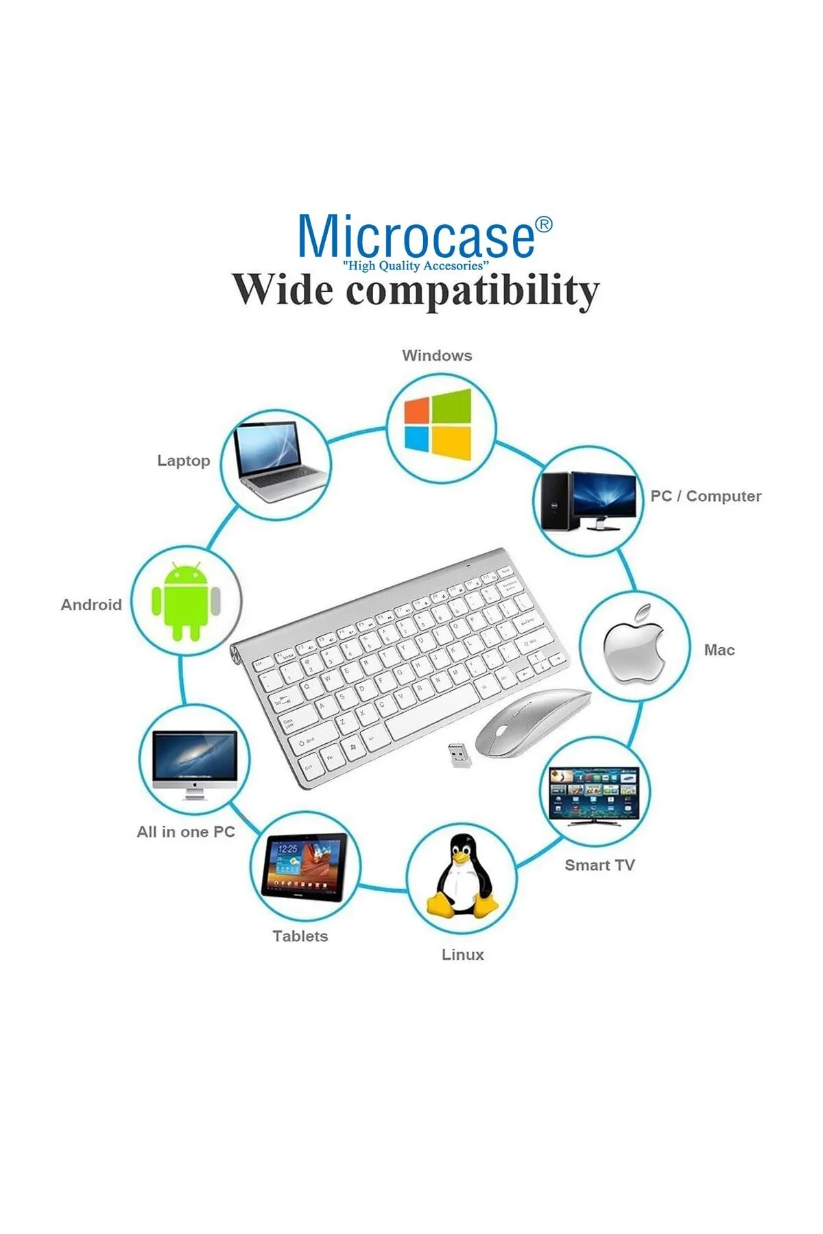 Microcase Tablet Ve Bilgisayarlar Için 2.4g Wireless Kablosuz Klavye Ve Optik Fare Seti Al3946