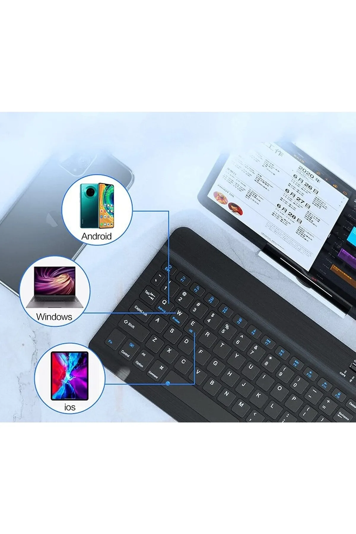 DUHALINE Tablet ve Telefonlar Için Şarjlı Kablosuz Türkçe Bluetooth Klavye