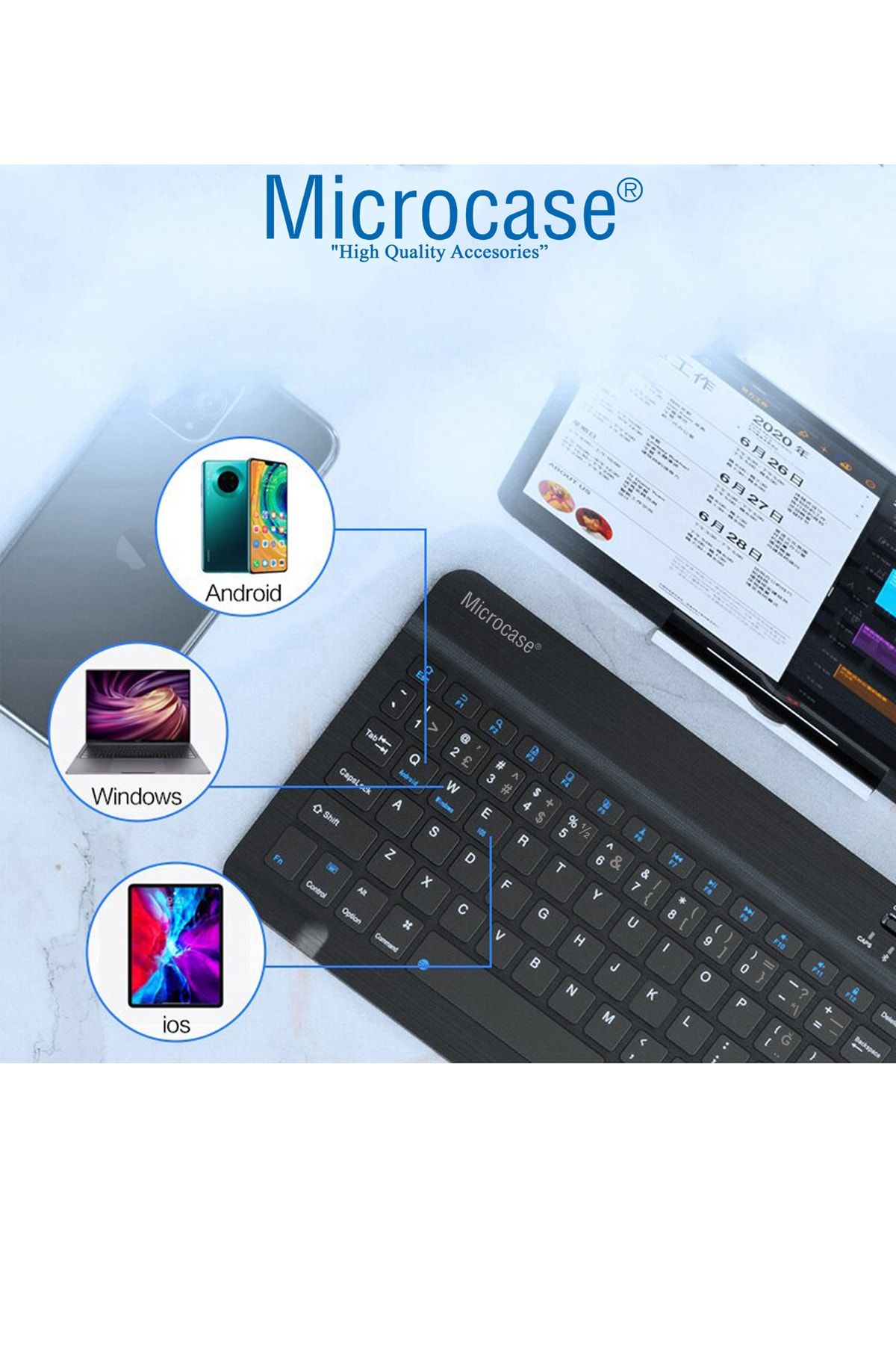 Microcase Tablet Ve Telefonlar Için Şarjlı Türkçe Bluetooth Klavye - Al2723 Siyah