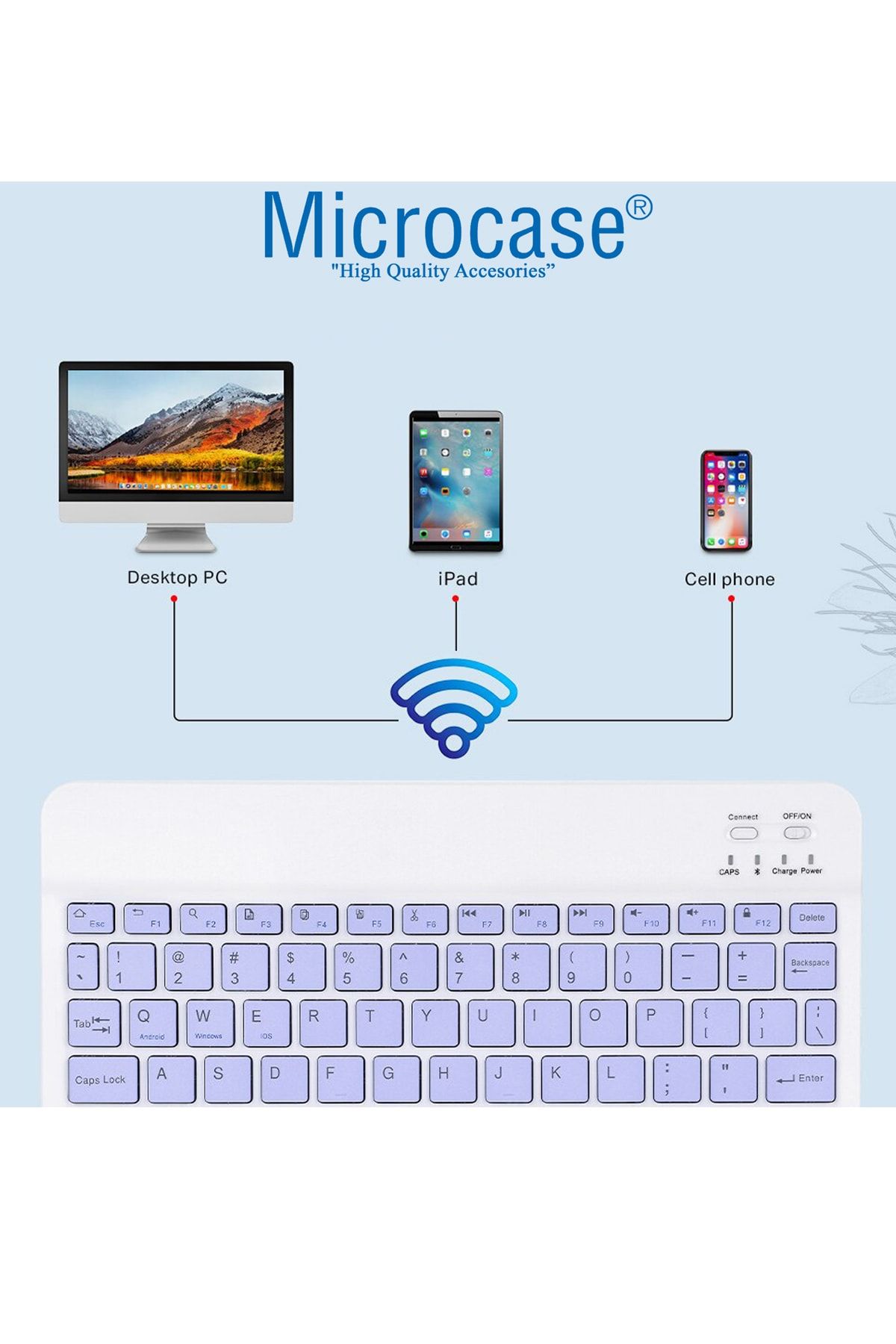 Microcase Tablet Ve Telefonlar Için Bluetooth Klavye Şarjlı Kablosuz - Al2671 Mor