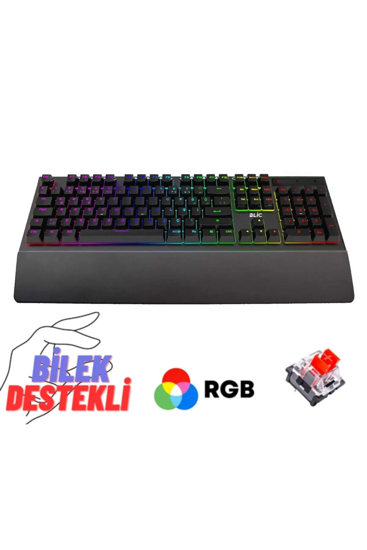 Sarftech Takıp Çıkarılabilen Bilek Destekli Rgb Red Switch Türkçe Q Gaming Oyuncu Mekanik Klavye Bkb5