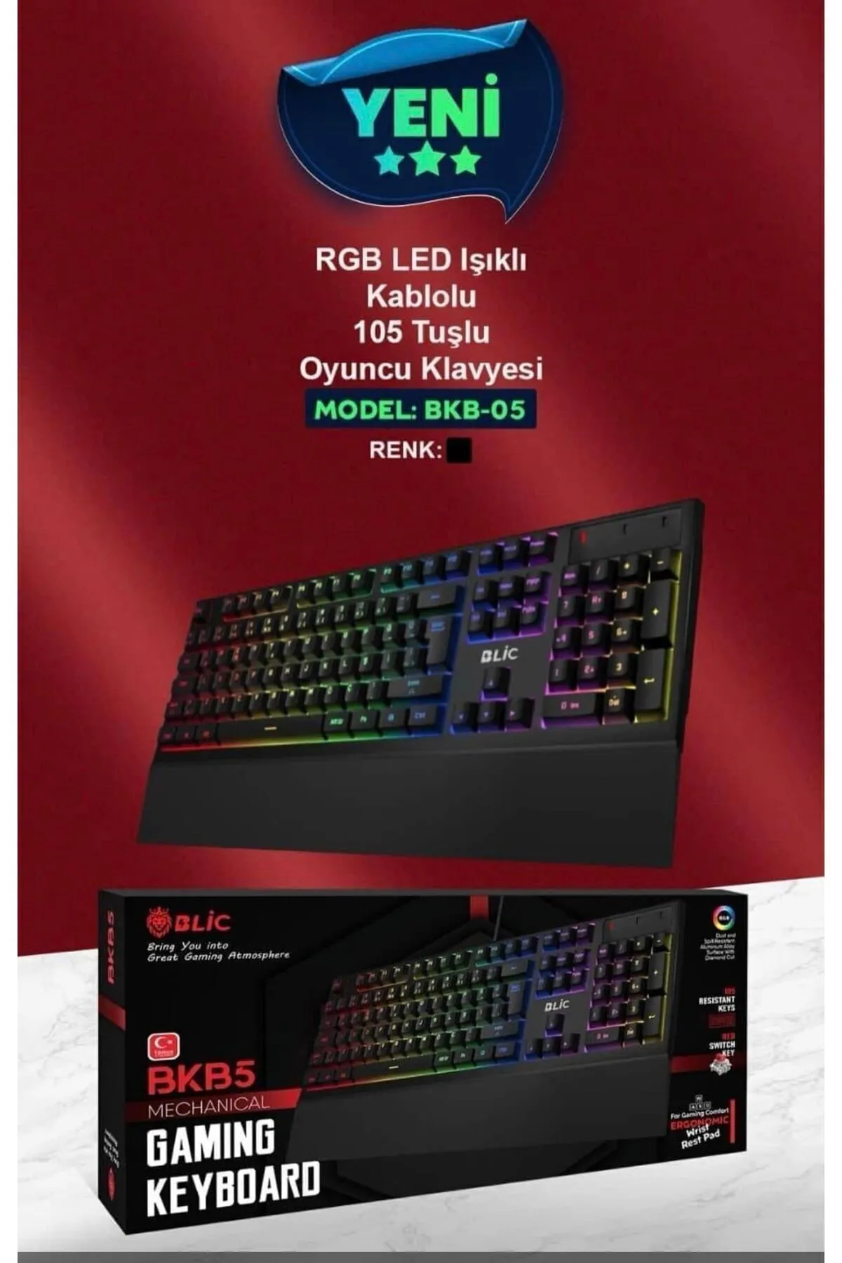 Sarftech Takıp Çıkarılabilen Bilek Destekli Siyah Rgb Red Switch Türkçe Q Gaming Oyuncu Mekanik Klavye Bkb5