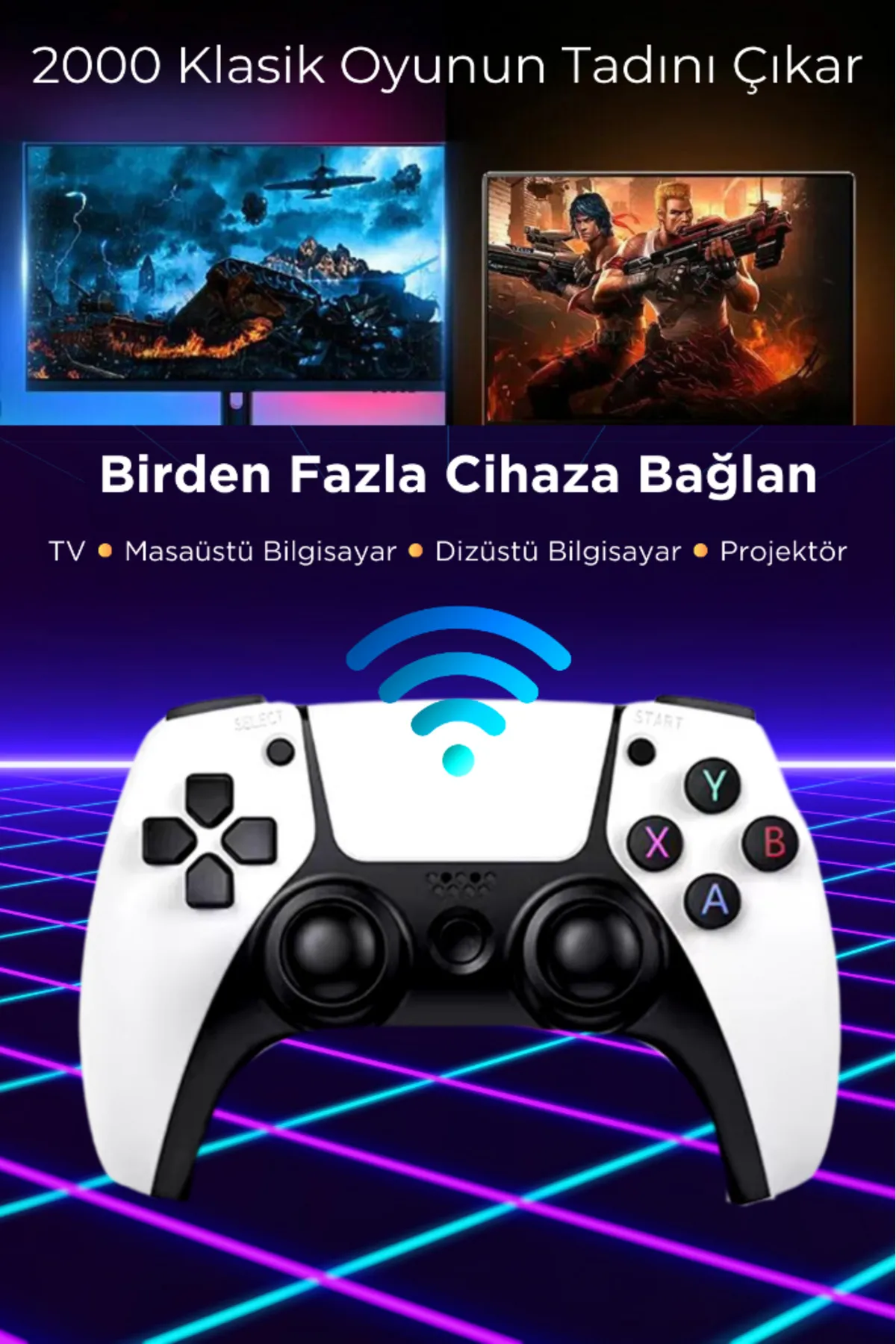 Bakeey Taşınabilir Çift Kol 2000 Atari Oyunlu 2.4g Kablosuz Oyun Konsolu 4k Game Stick Retro Konsol