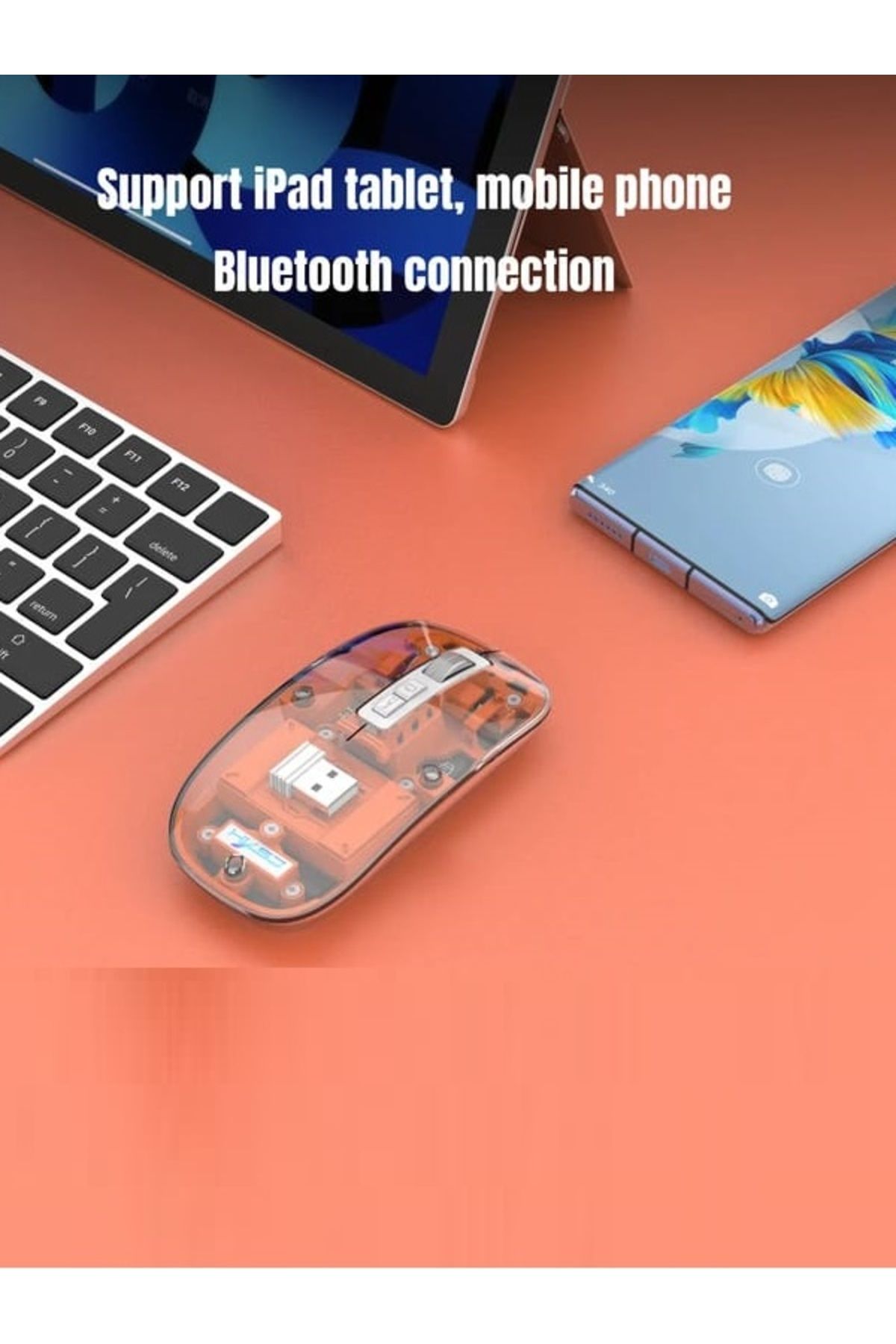 T G Taşınabilir Kablosuz Maus USB 2400 dpi Şarj Edilebilir Bluetooth Fare RGB Şeffaf  2.4 GHz Dizüstü