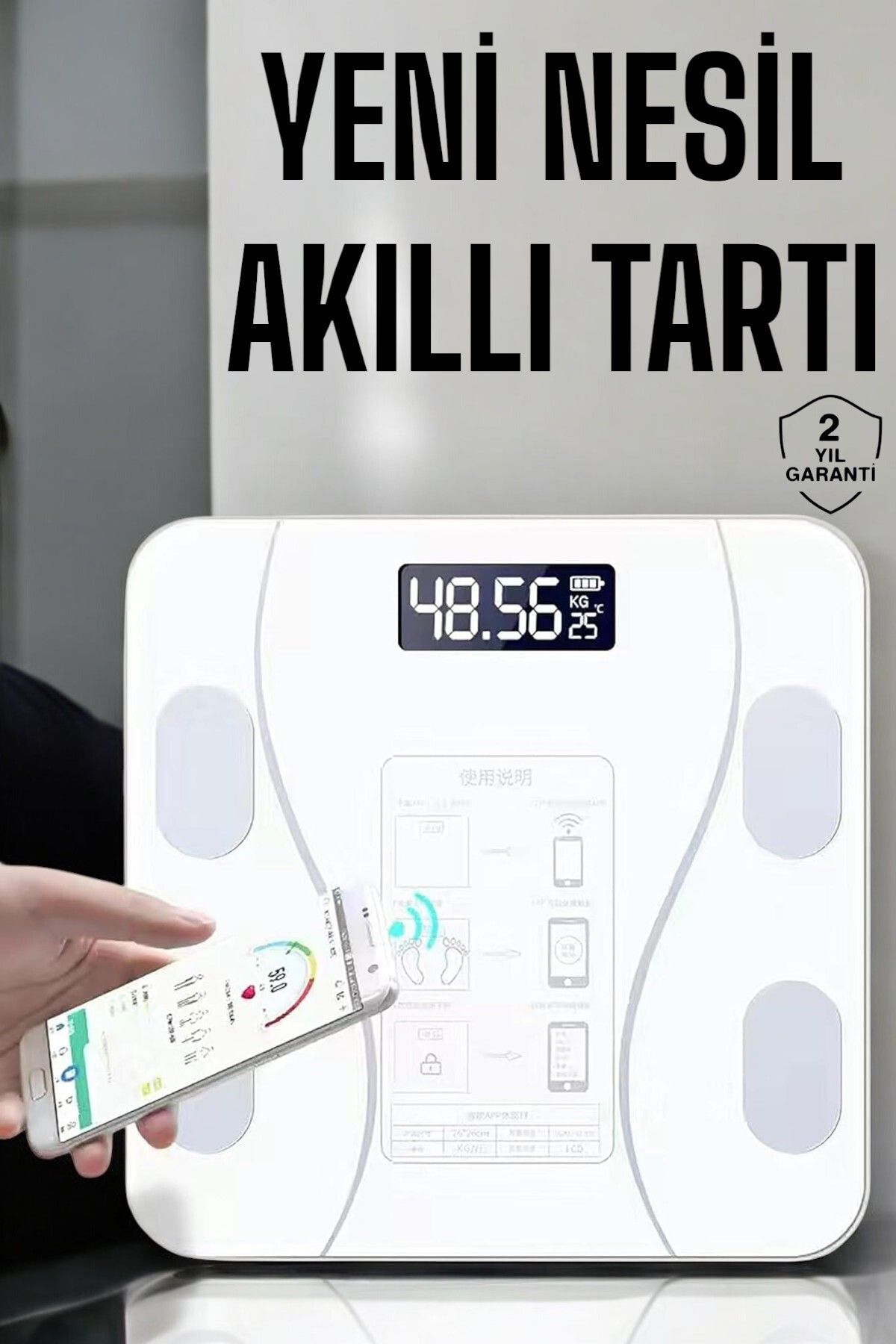 teknodayım Tartı Baskül Dijital Elektronik Tartı Vücut Analiz Wifi Akıllı Yağ Ölçer