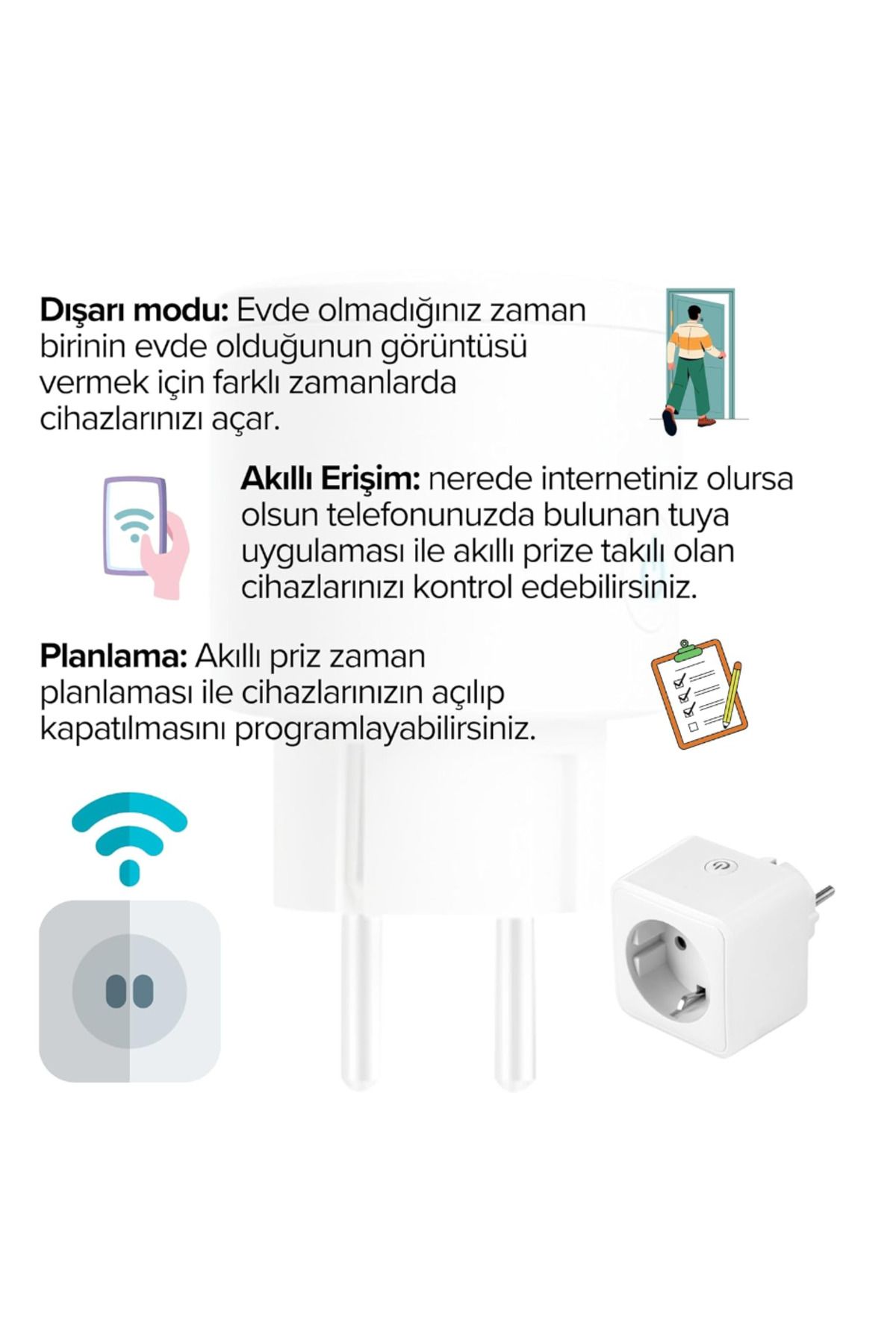 qasul Telefon Kontrollü Akıllı Priz Wi-fi Destekli Akım Korumalı Priz