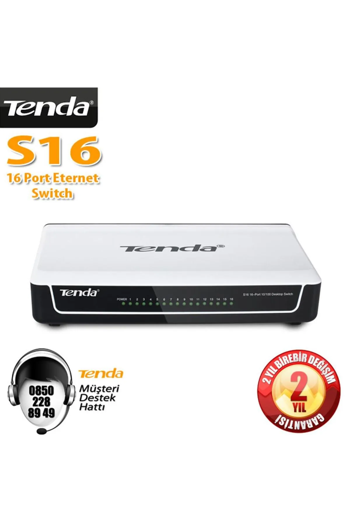 Nusrat Bilişim Tenda S16 16 Port 10-100 Mbps Switch Plastik Kasa