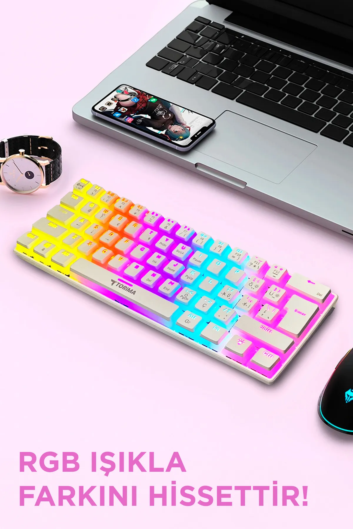 Torima Tk-04 Beyaz Mekanik Blue Switch Rgb Işıklı Kablolu Q Klavye